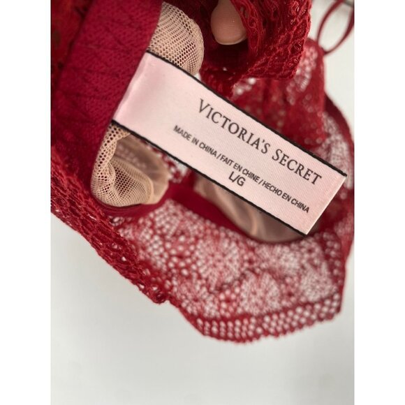 Victorias Secret Lace Bralette Bra Removable Pads Wireless MAROON Size  LARGE - Picture 4 of 4